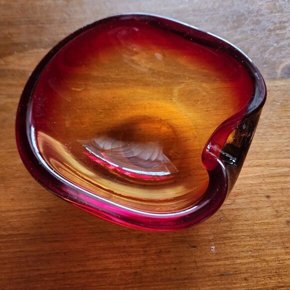 Murano Italy Red Orange Pinched Trinket Bowl Ashtray - Picture 5 of 11